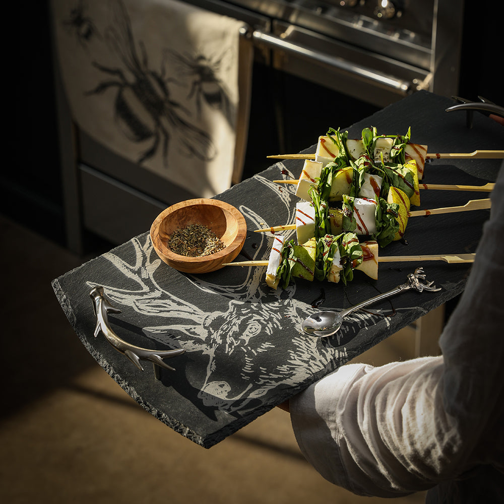 Large Slate Serving Tray with Stag Motif