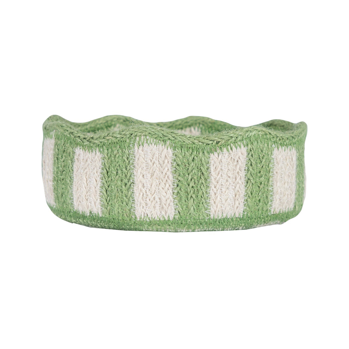 Stripy Scalloped Small Basket - green