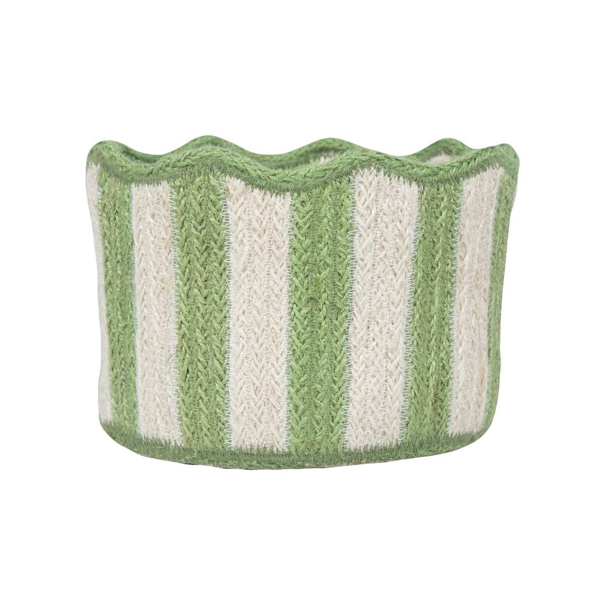 Stripy Scalloped Basket - Green