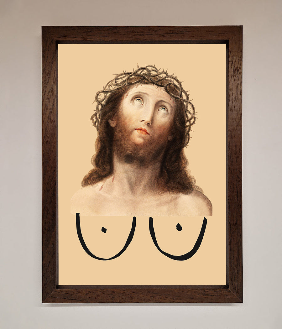Luxury Jesus Breasts framed poster, stylish spiritual wall art, premium home decor, trending statement piece, best-selling unique artwork by Zestio at brixbailey.com