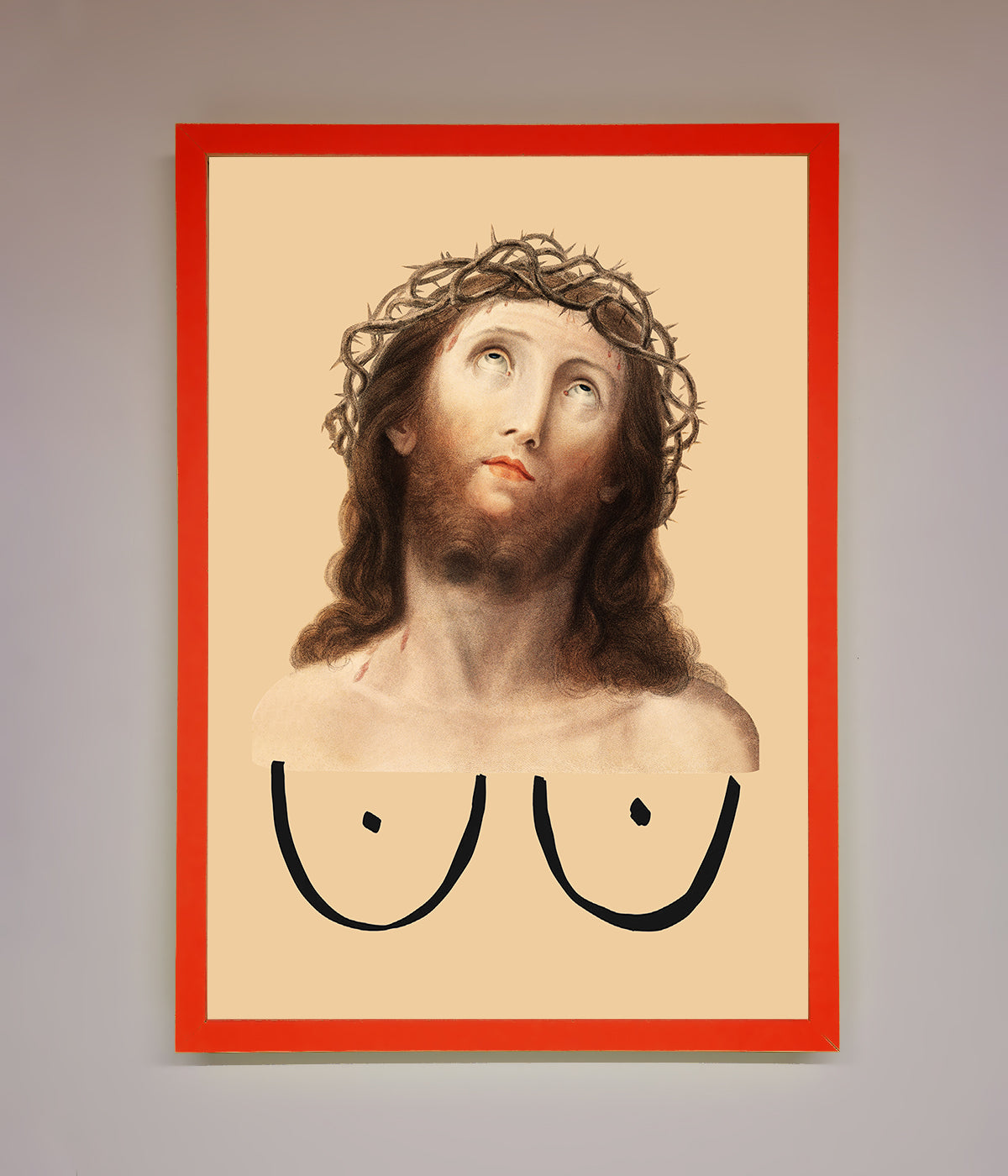 Premium Jesus Breasts Framed Poster, stylish spiritual wall art, luxury home decor, handcrafted statement piece, trending unique artwork by Zestio at brixbailey.com