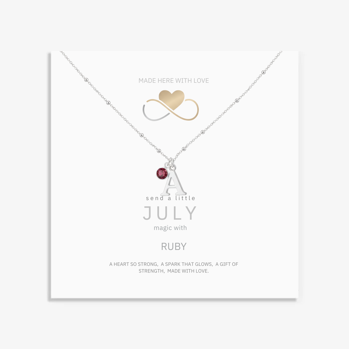 July Birthstone Necklace with Initial Charm | Ruby Gift for Her