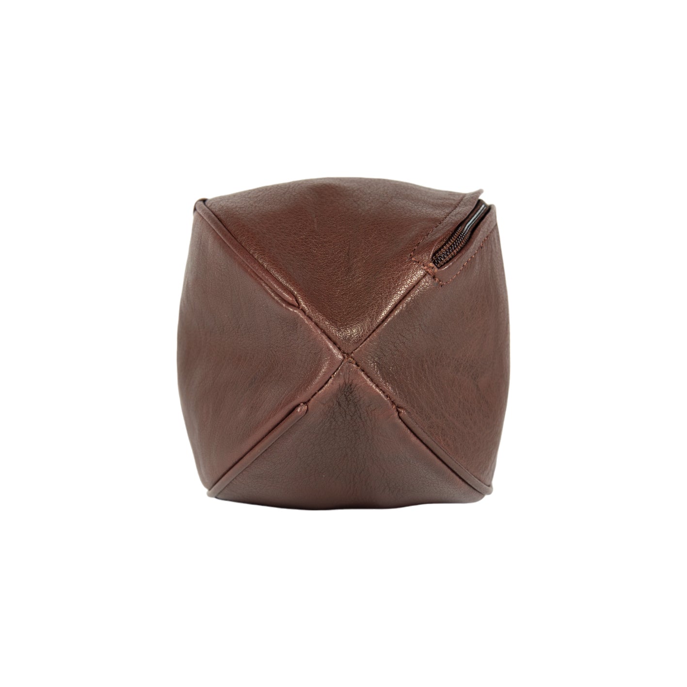 Rugby Ball Shaped Leather Beauty Case - Vintage Style Full Grain Leather, Dark Brown, Secure Zipper, 35x14x14cm by Kailimood.store at brixbailey.com