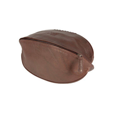 Rugby Ball Shaped Beauty Case - Full Grain Leather, Vintage Style, Secure Zipper - 35x14x14cm by Kailimood.store at brixbailey.com