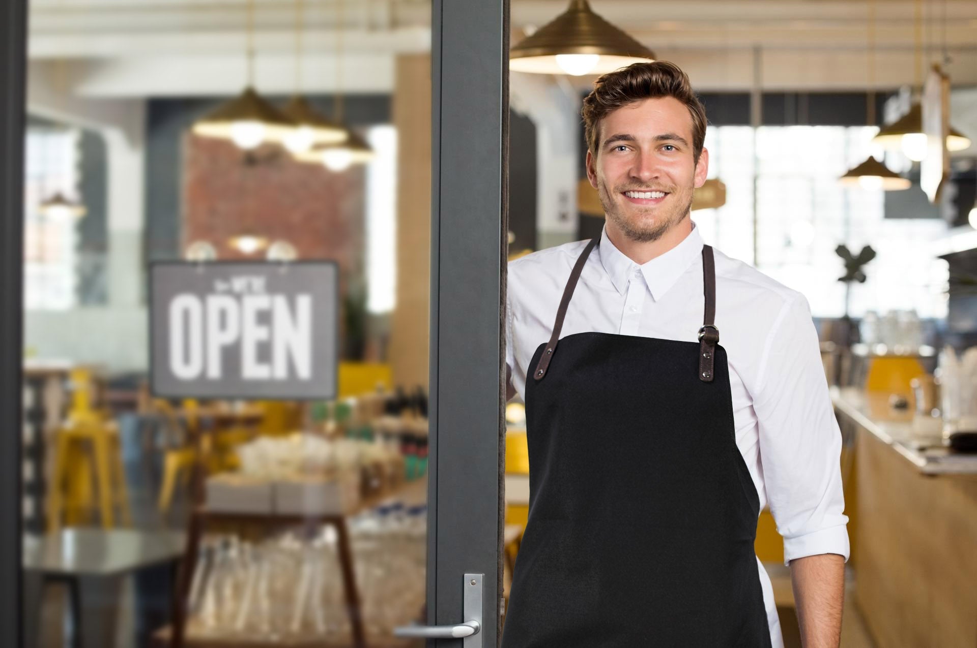 Kaili Mood Work Apron - Black Canvas & Full Grain Leather with Adjustable Straps & Antik Nickel Accessories by Kailimood.store at brixbailey.com