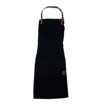 Kaili Mood Work Apron - Black Canvas & Full Grain Leather with Adjustable Straps & Antik Nickel Accessories by Kailimood.store at brixbailey.com