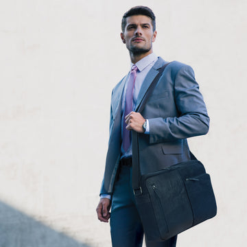 Kaili Mood Messenger Bag - Black Canvas & Genuine Leather with Adjustable Strap & Trolley System by Kailimood.store at brixbailey.com