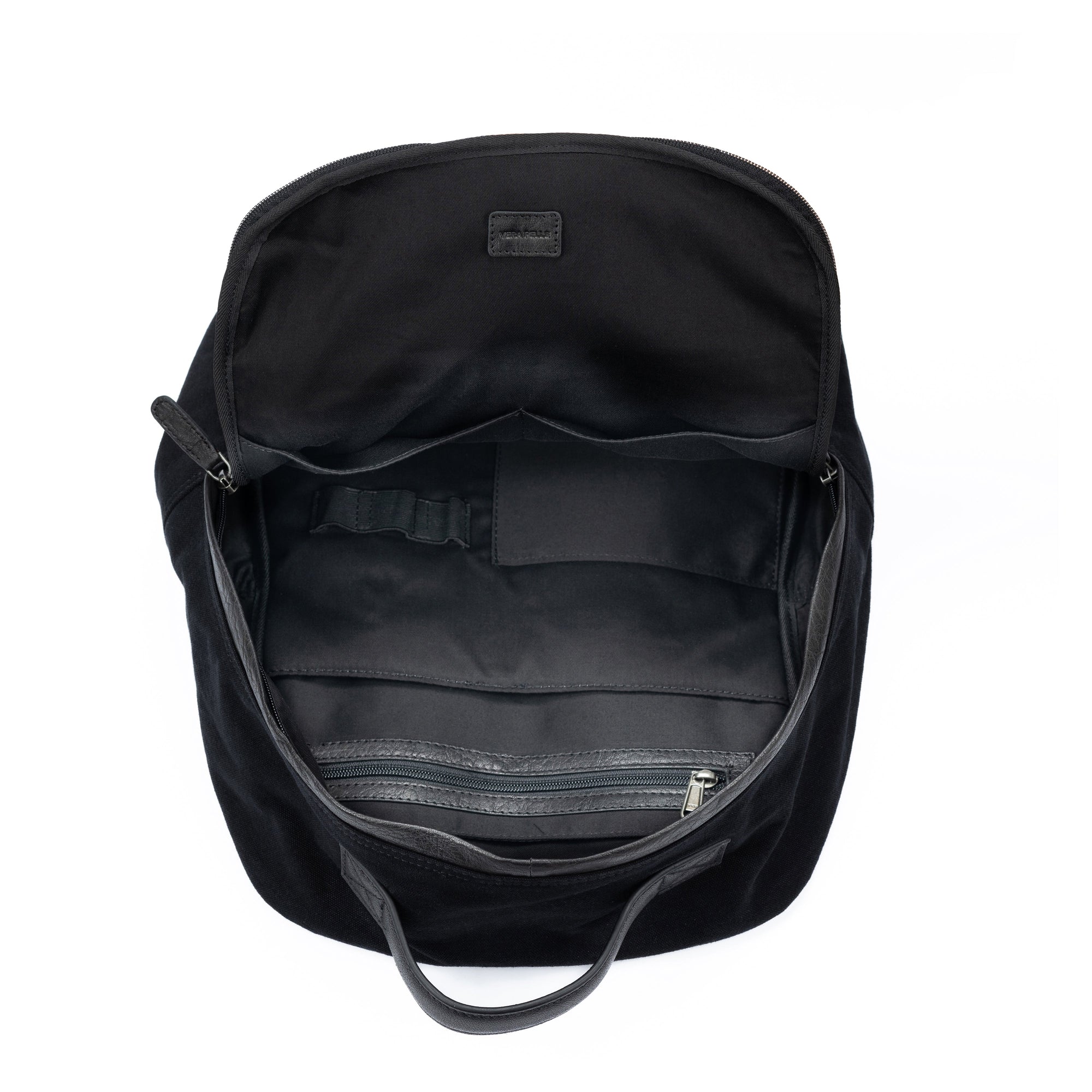 Kaili Mood - Black Canvas &amp; Full Grain Leather Laptop Backpack - Adjustable Straps &amp; Multiple Pockets by Kailimood.store at brixbailey.com