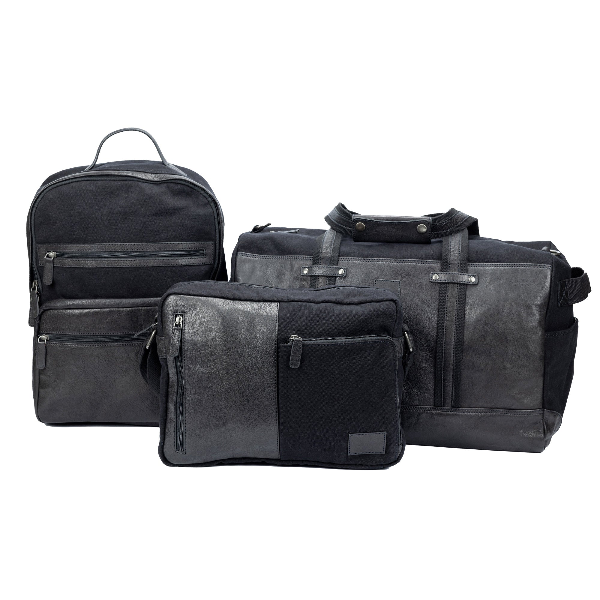 Kaili Mood - Black Canvas &amp; Full Grain Leather Laptop Backpack - Adjustable Straps &amp; Multiple Pockets by Kailimood.store at brixbailey.com