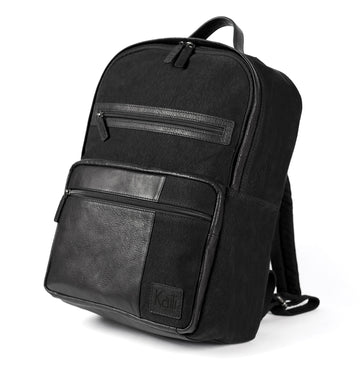 Kaili Mood - Black Canvas & Genuine Leather Laptop Backpack - Adjustable Straps & Multiple Pockets by Kailimood.store at brixbailey.com