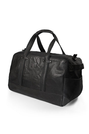 Kaili Mood Travel Duffle Bag - Black Canvas & Full Grain Leather - Adjustable Strap & Multiple Pockets by Kailimood.store at brixbailey.com