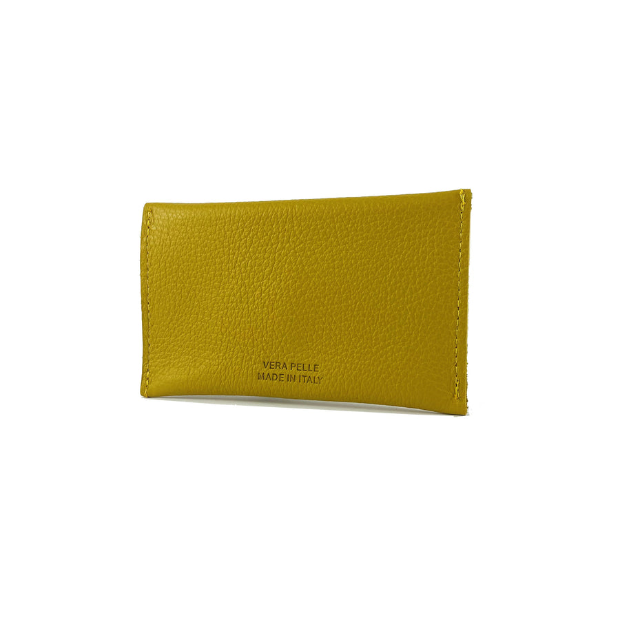 K0040RB | Bustina con pattina Made in Italy in Vera Pelle pieno fiore, grana dollaro - Colore Giallo - Dimensioni: cm 13 x 8 x 0,5 - Confezione: Gift Box rigido fondo/coperchio