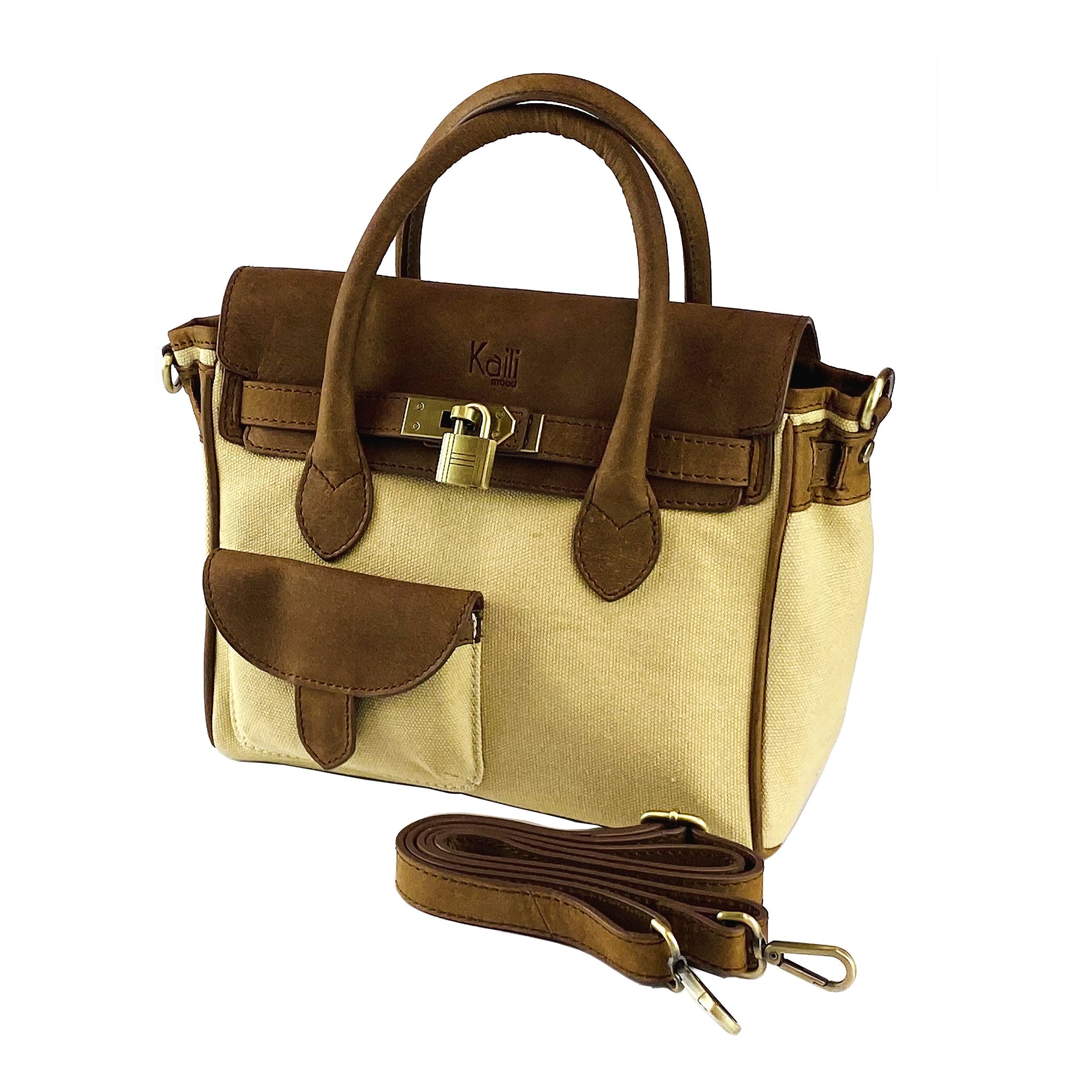 Mini Handbag in Canvas/Genuine Leather Made in Italy - Elegant Vintage Style with Adjustable Shoulder Strap &amp; Functional Pockets by Kailimood.store at brixbailey.com