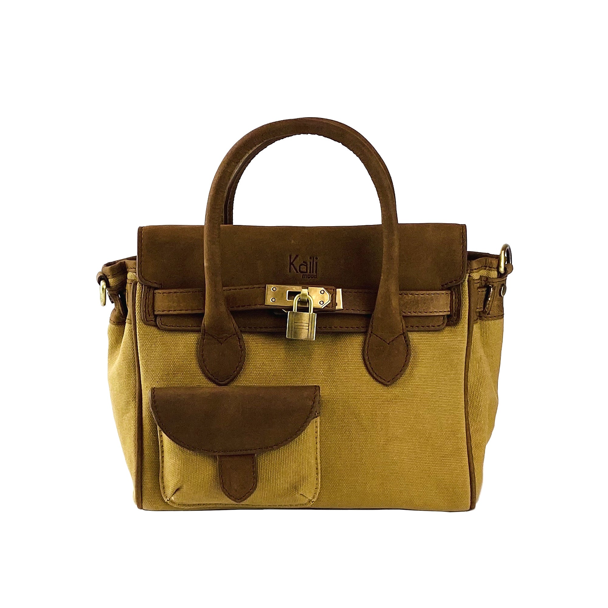 Mini Canvas/Leather Handbag Made in Italy - Elegant Hazelnut Vintage Style with Adjustable Shoulder Strap &amp; Functional Pockets by Kailimood.store at brixbailey.com