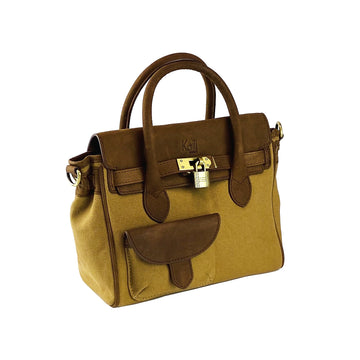 Mini Handbag in Canvas/Genuine Leather Made in Italy - Elegant Hazelnut Vintage Style with Adjustable Shoulder Strap by Kailimood.store at brixbailey.com