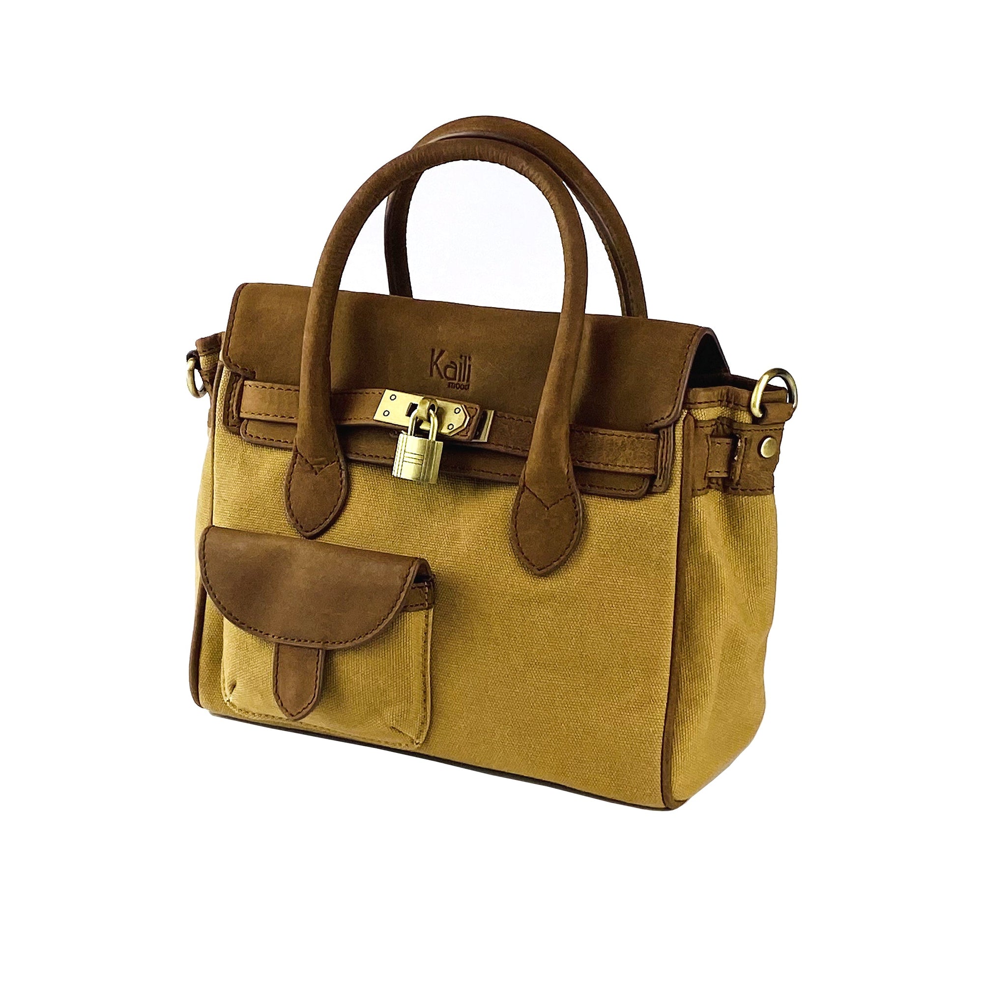 Mini Handbag in Canvas/Genuine Leather Made in Italy - Elegant Hazel Vintage Style with Adjustable Shoulder Strap &amp; Functional Pockets by Kailimood.store at brixbailey.com