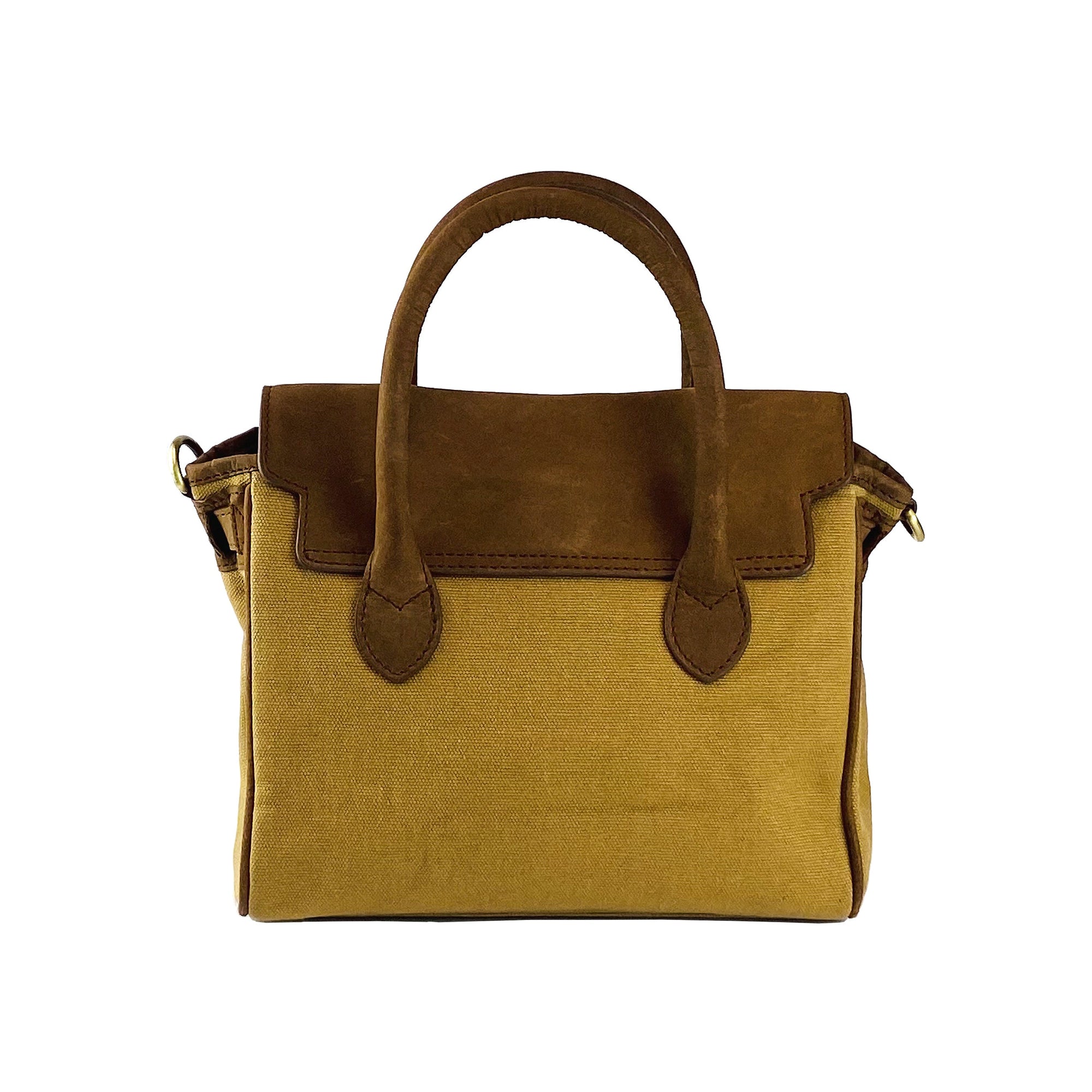 Mini Handbag in Canvas/Real Leather Made in Italy - Elegant Hazelnut Vintage Style with Adjustable Strap &amp; Functional Pockets by Kailimood.store at brixbailey.com