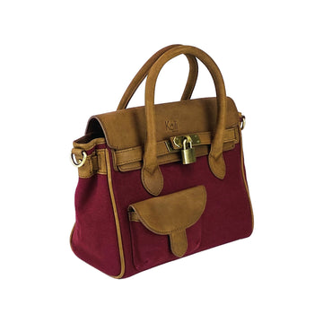 Mini Handbag in Canvas/Genuine Leather Made in Italy - Elegant Bordeaux & Vintage Leather Design - Adjustable Shoulder Strap by Kailimood.store at brixbailey.com