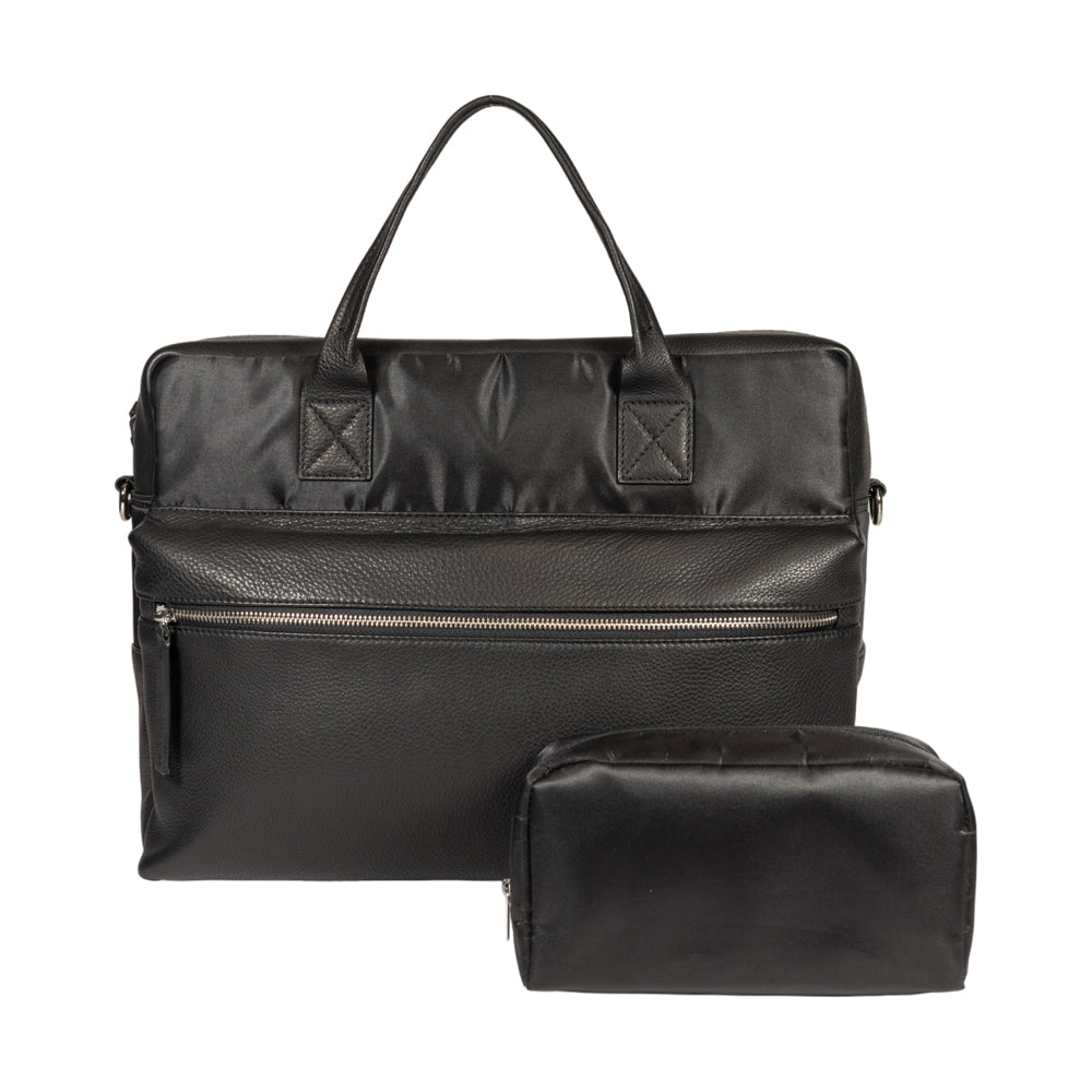 Italian Waterproof Nylon &amp; Genuine Leather Briefcase - Handcrafted in Italy - Elegant Black Design - Laptop Compartment - Adjustable Shoulder Strap by Kailimood.store at brixbailey.com