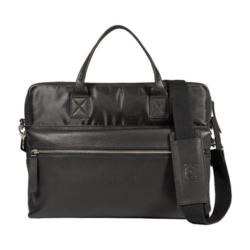 Waterproof Nylon & Genuine Leather Briefcase - Italian Design, Handcrafted Premium Quality, Black Elegant & Modern, Laptop Compartment, Adjustable Shoulder Strap, Trolley Sleeve - 39x30x12 cm by Kailimood.store at brixbailey.com