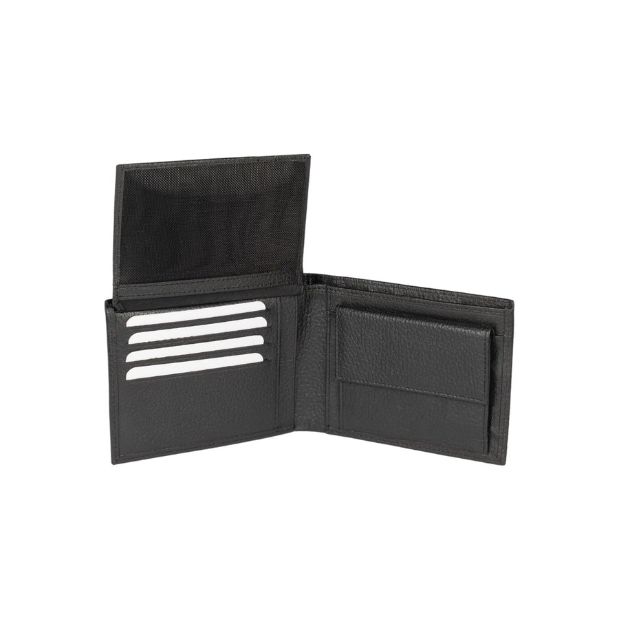 K10304AB | Portafogli Uomo in Vera Pelle pieno fiore, grana dollaro. Colore Nero. Tasca p/monete. Dimensioni da chiuso: cm 12,5 x 9,3 x 1. Confezione: Gift Box rigido fondo/coperchio