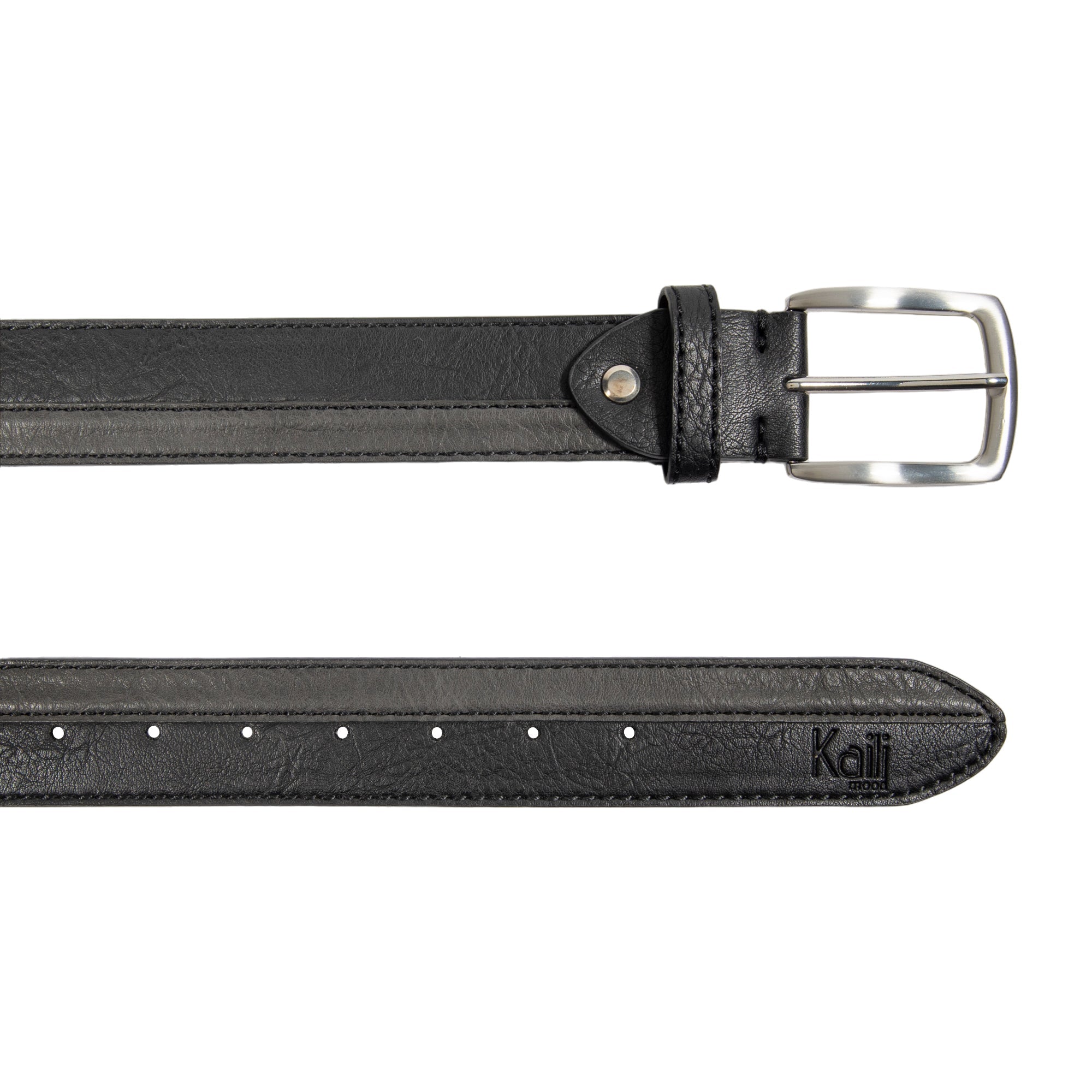 Bicolor Men's Belt - Black/Anthracite PU Leather with Satin Nickel Buckle - Adjustable Size 125x4 cm - Premium Italian Craftsmanship by Kailimood.store at brixbailey.com