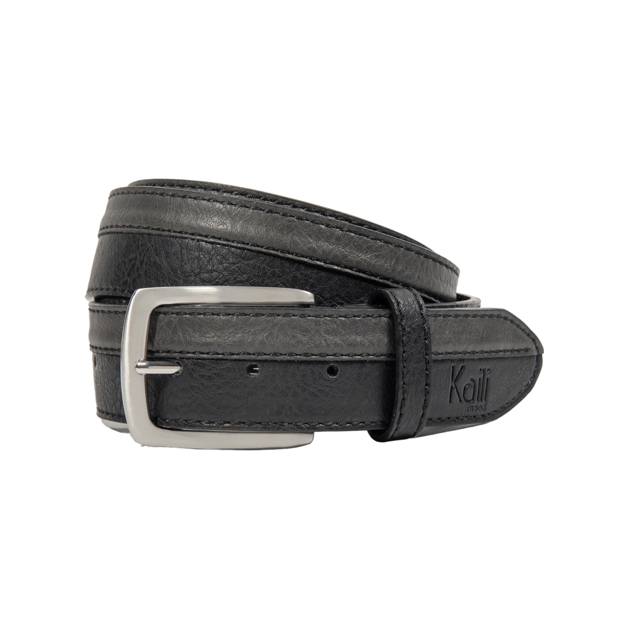 Men's Two-Tone Belt - Black & Anthracite PU Leather - Adjustable Nickel Buckle - Premium Italian Design by Kailimood.store at brixbailey.com