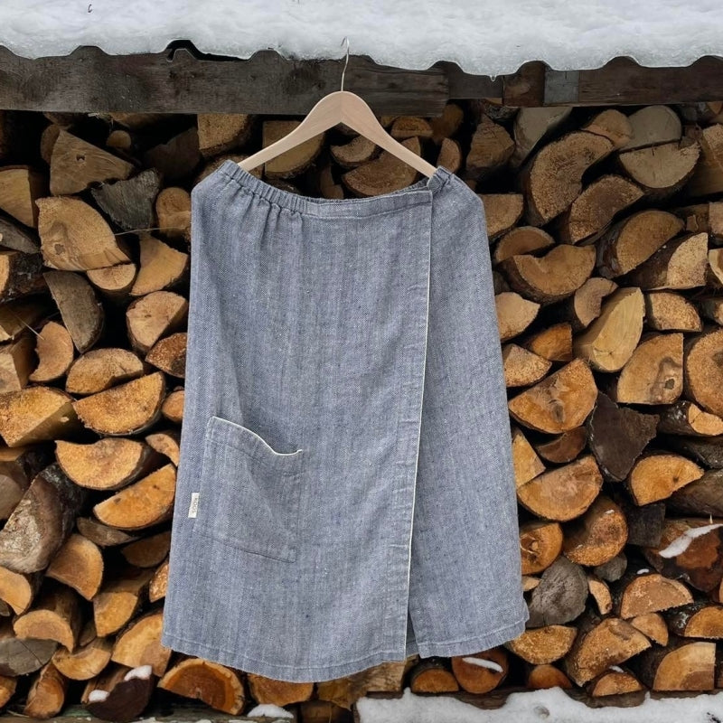 Natural Linen Sauna Skirt – Adjustable &amp; Elegant Fishbone Pattern by KOOSdisain at www.brixbailey.com