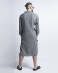 Black and Gray Fishbone Linen Mens Dress with Pockets