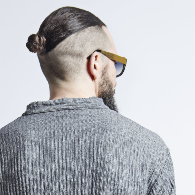 Black and Gray Fishbone Linen Mens Dress with Pockets