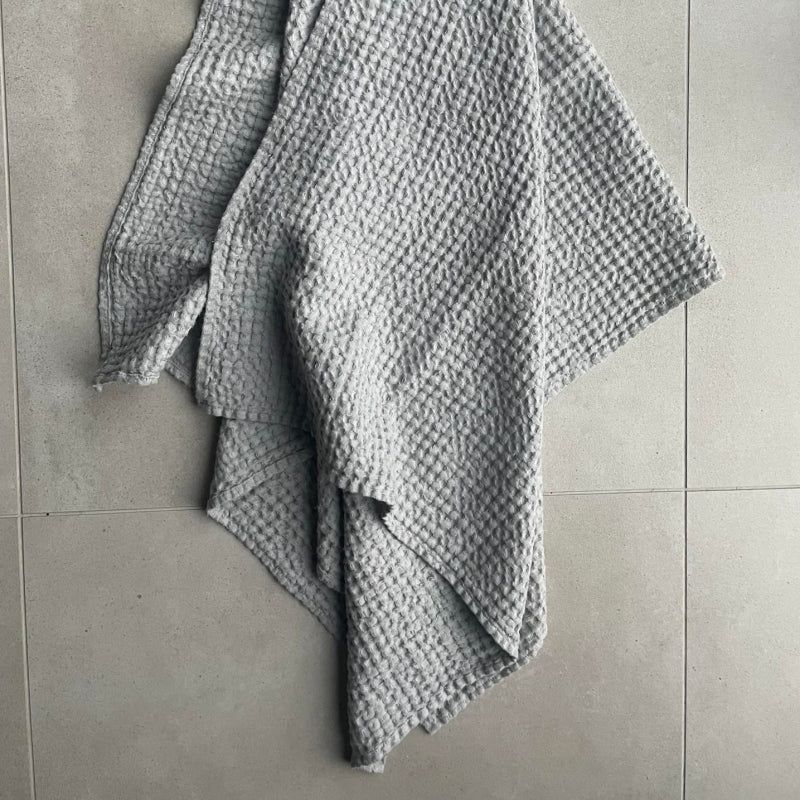 Large Gray Waffle Linen Bath Towel