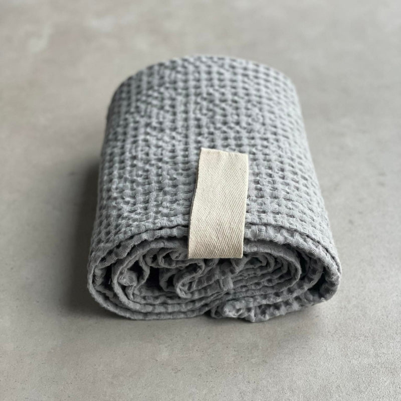 Large Gray Waffle Linen Bath Towel