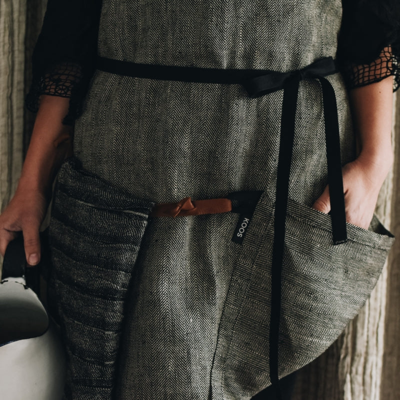 Herringbone Linen Apron – Stylish &amp; Sustainable Chef Gear by KOOSdisain at www.brixbailey.com