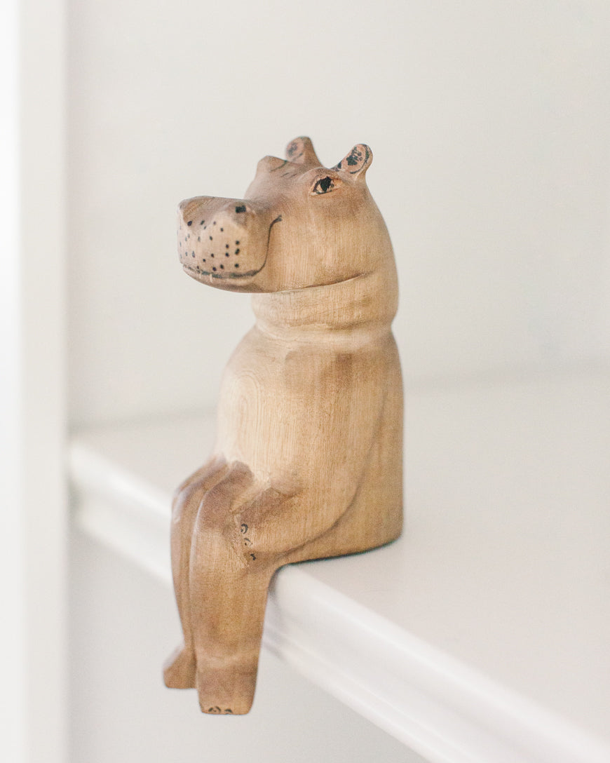 Hand-carved Hippo Shelf Sitter-3