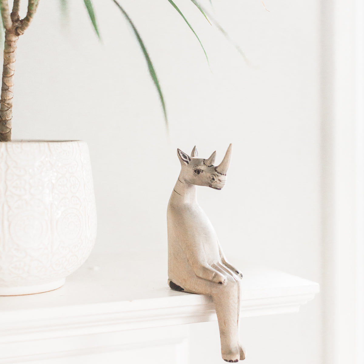 Hand-carved Rhino Shelf Sitter-1