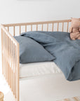 Linen Duvet Cover Set for Kids Blue Fog