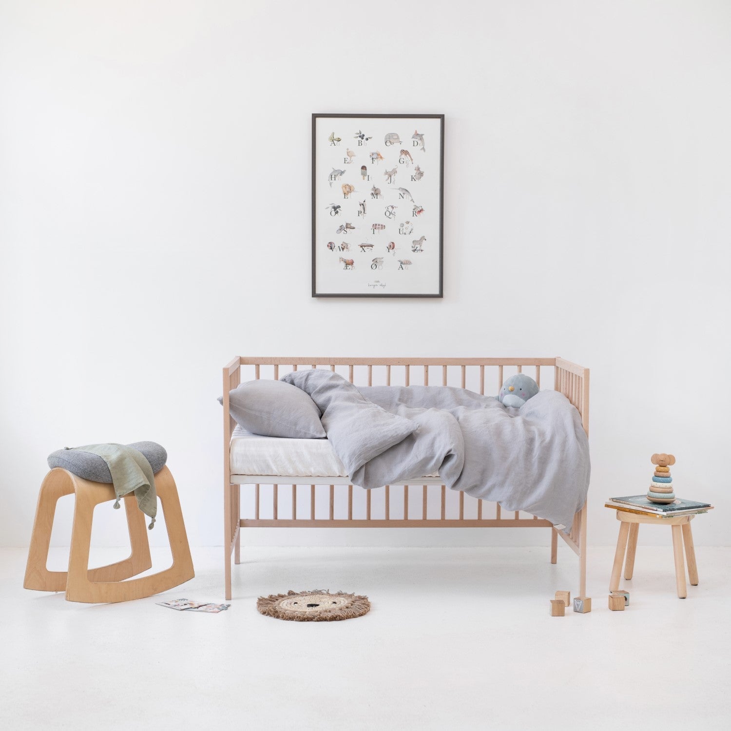 Linen Duvet Cover Set for Kids Light Grey