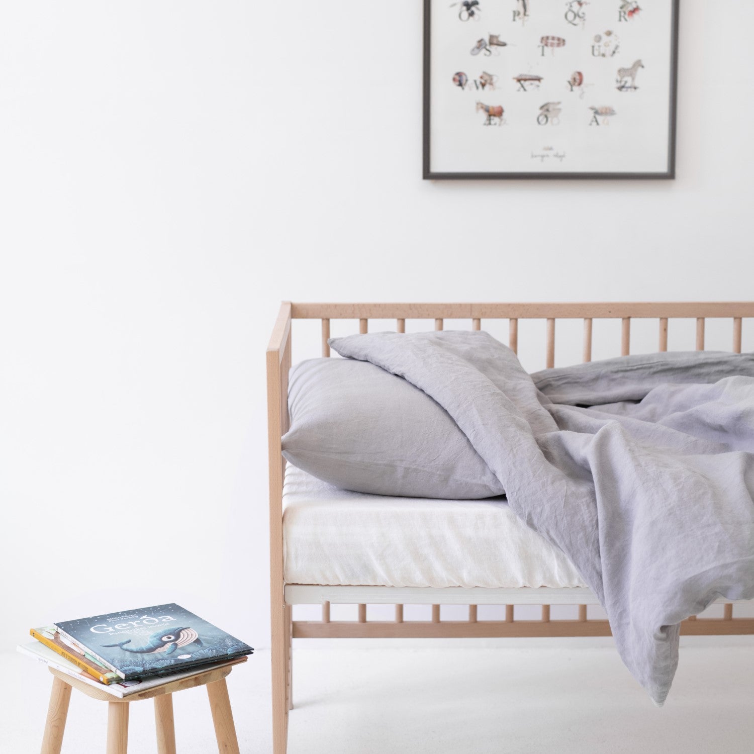 Linen Duvet Cover Set for Kids Light Grey