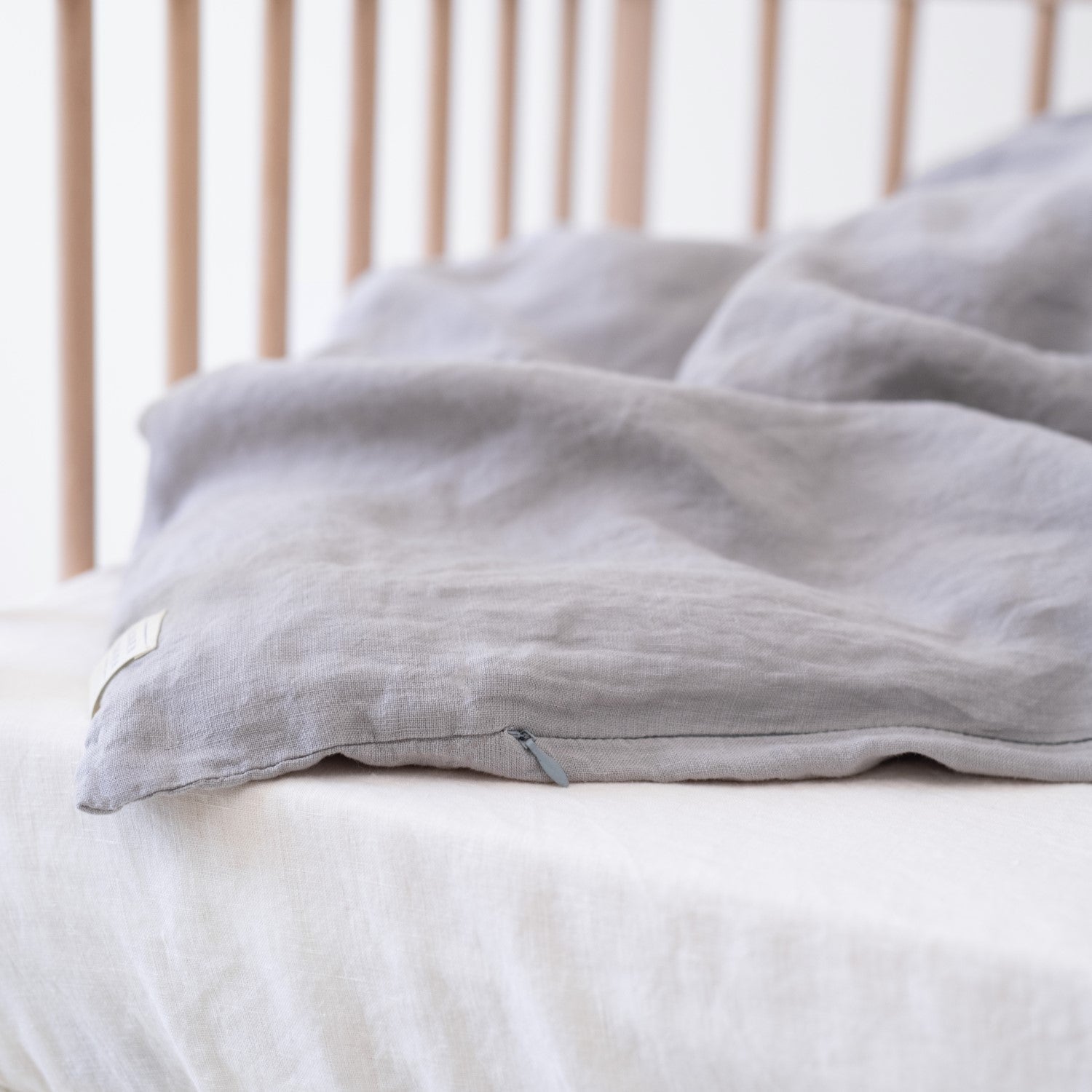 Linen Duvet Cover Set for Kids Light Grey
