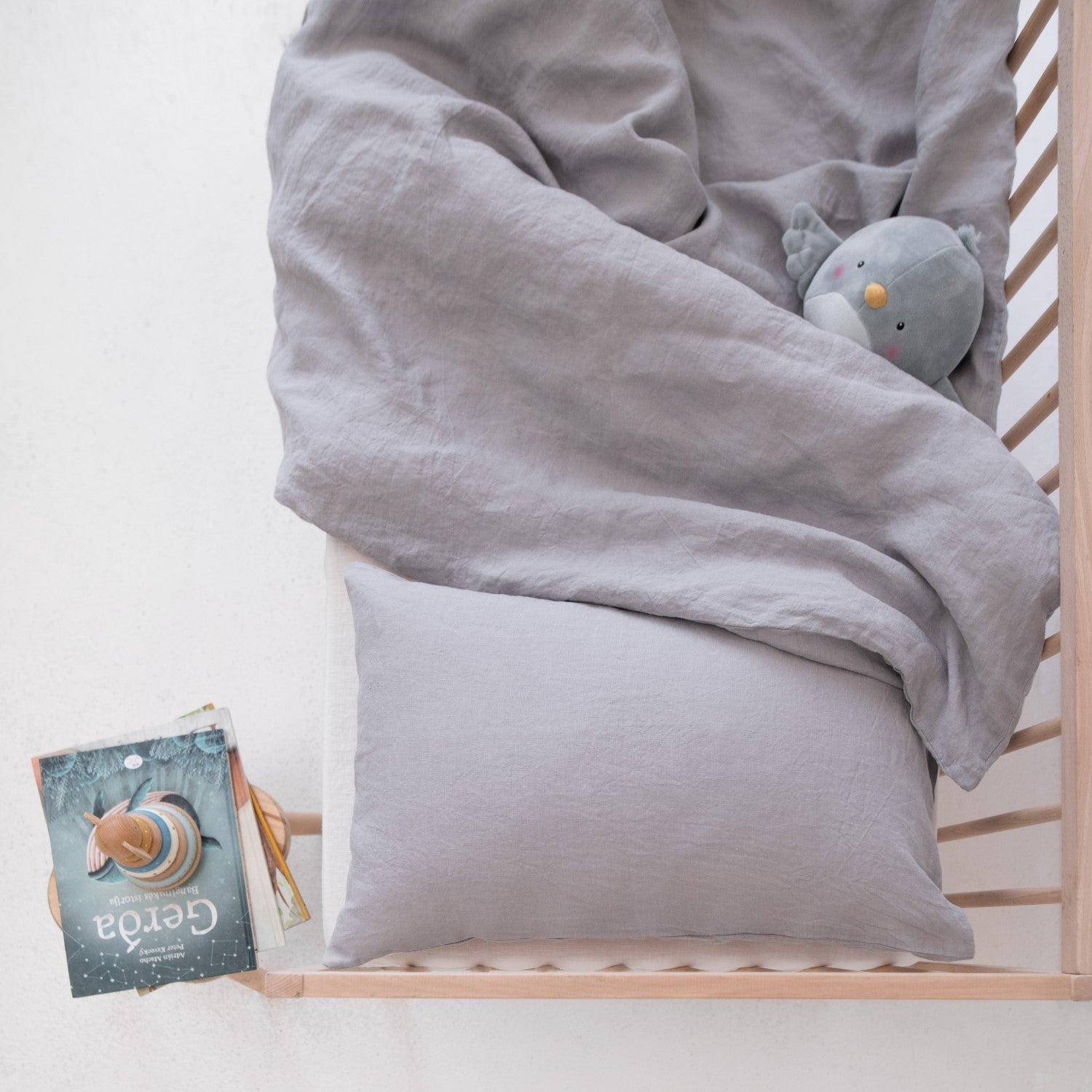 Linen Duvet Cover Set for Kids Light Grey