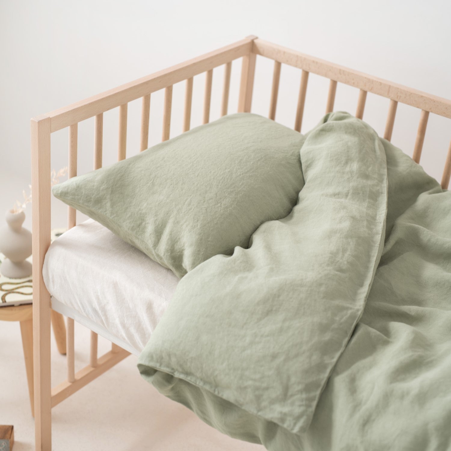Linen Duvet Cover Set for Kids in Sage
