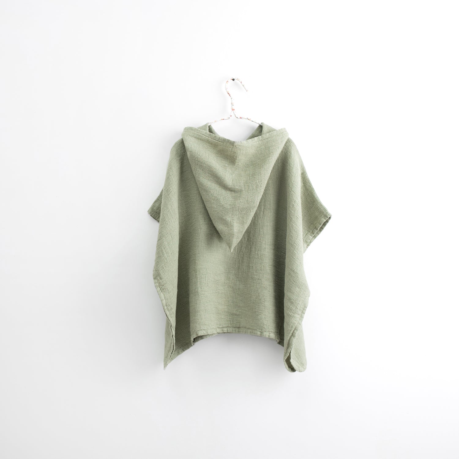 Linen Fine Waffle Poncho for Kids Sage