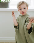 Linen Fine Waffle Poncho for Kids Sage