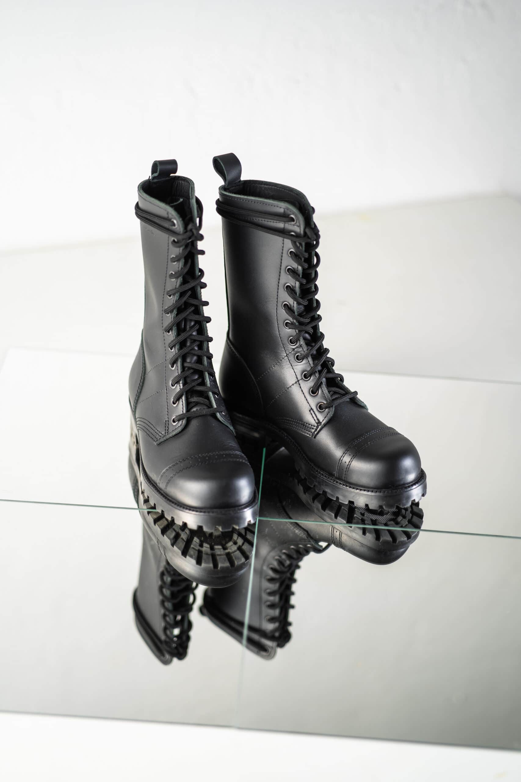 Black High Aviator Leather Boots
