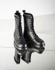Black High Aviator Leather Boots