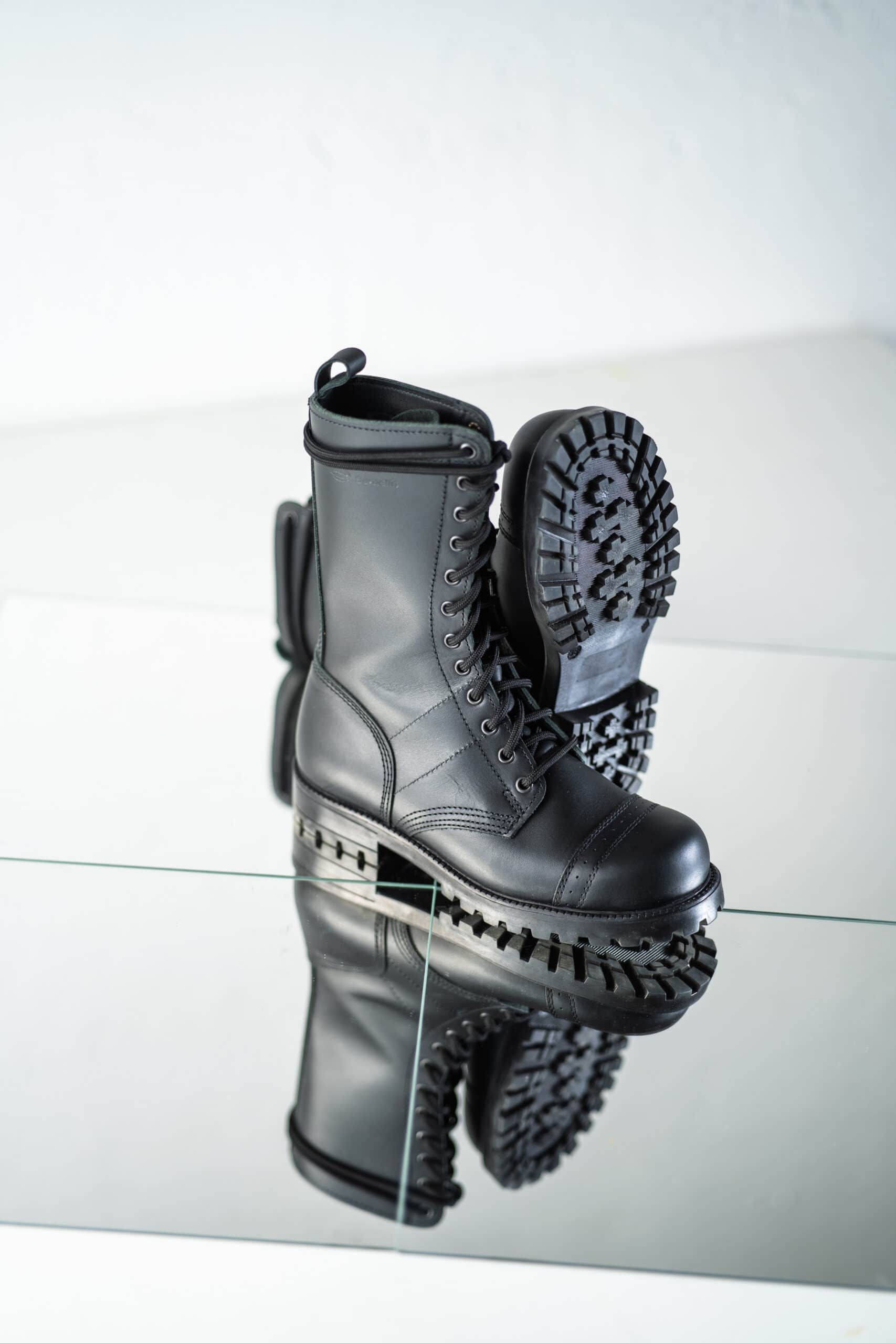 Black High Aviator Leather Boots