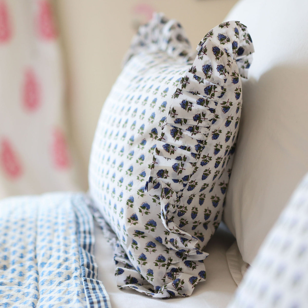 Blue Flower Cushion Cover