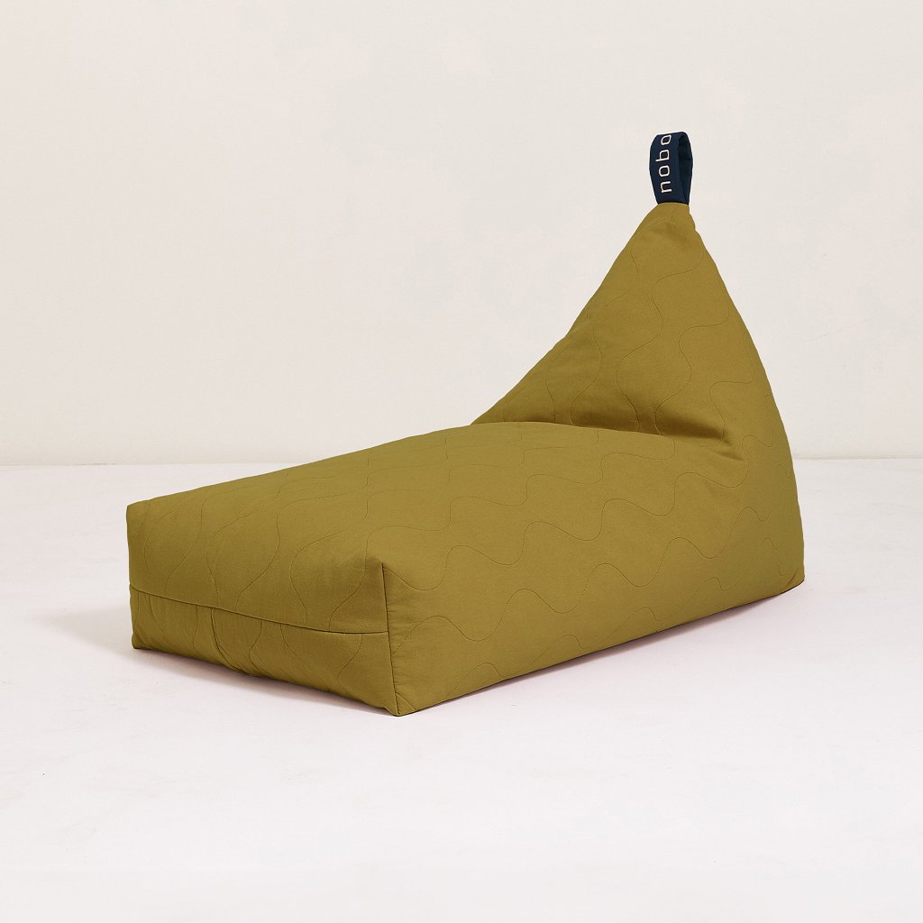 Luxury Lino cotton beanbag in moss green, premium handcrafted organic cotton, stylish elongated backrest design, best-selling comfortable reading chair by Ella James at brixbailey.com