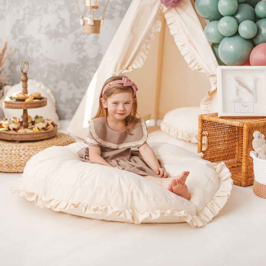 MINICAMP Large Floor Cushion with Ruffled Edges - Plush & Hypoallergenic for Kids by Minicamp at brixbailey.com