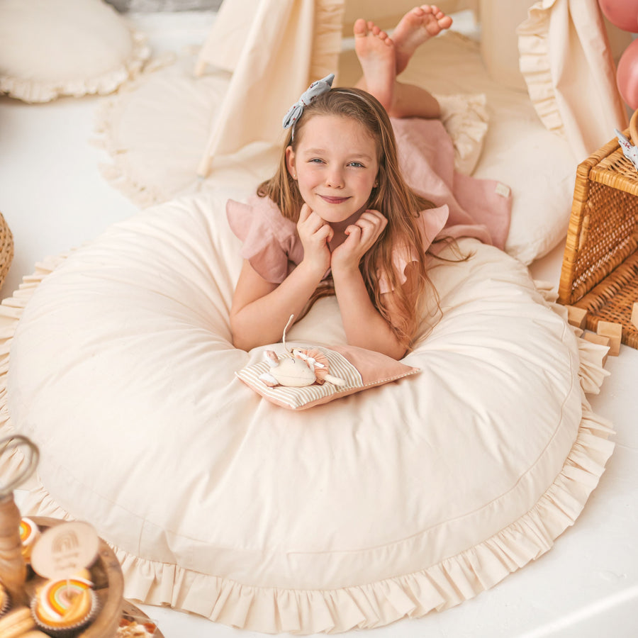 MINICAMP Large Floor Cushion with Ruffled Edges – Plush & Hypoallergenic for Kids by Minicamp at brixbailey.com